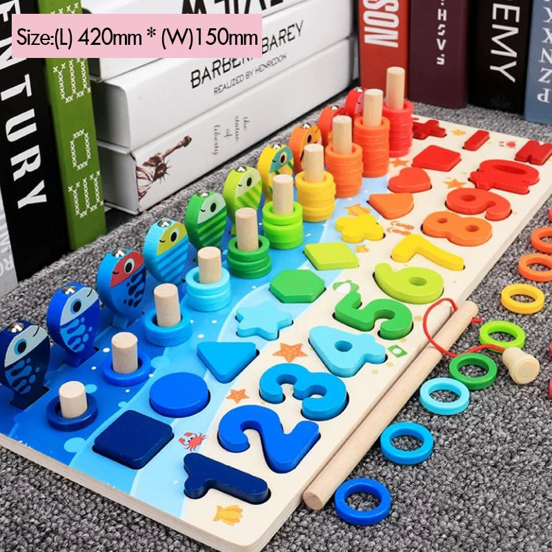 Montessori Wooden Math & Fishing Puzzle Toy