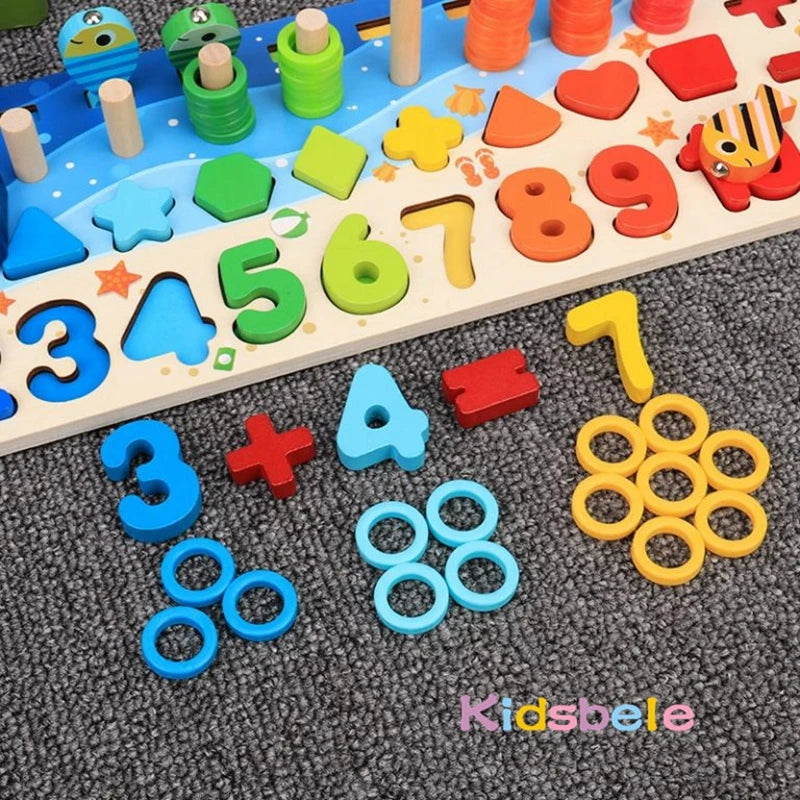 Montessori Wooden Math & Fishing Puzzle Toy