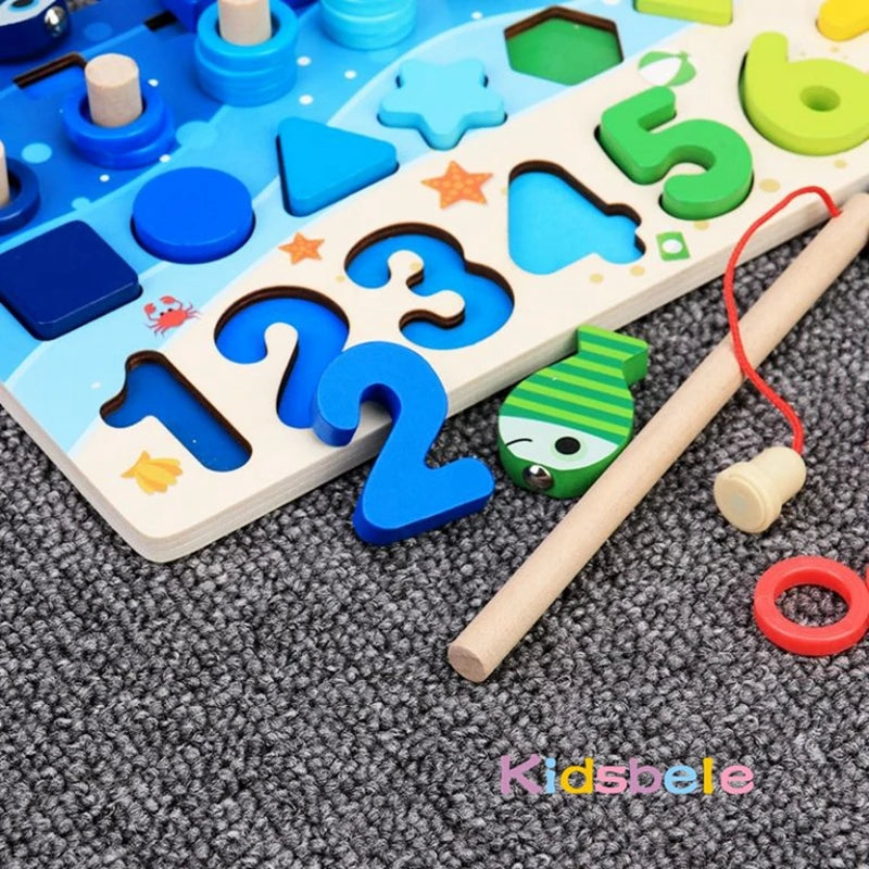 Montessori Wooden Math & Fishing Puzzle Toy