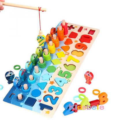 Montessori Wooden Math & Fishing Puzzle Toy