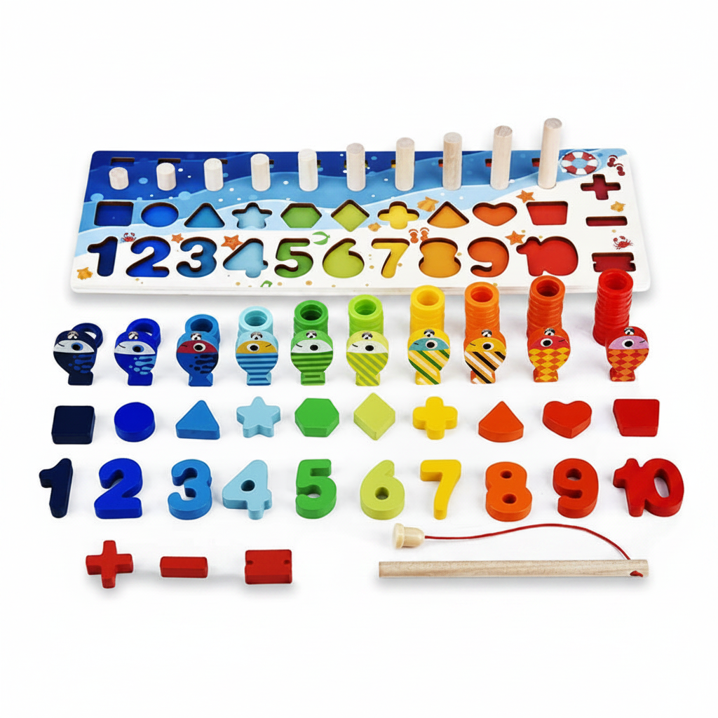 Montessori Wooden Math & Fishing Puzzle Toy