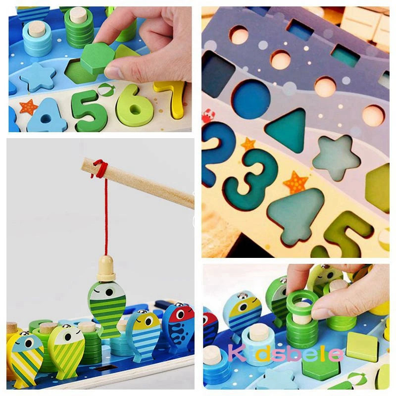 Montessori Wooden Math & Fishing Puzzle Toy