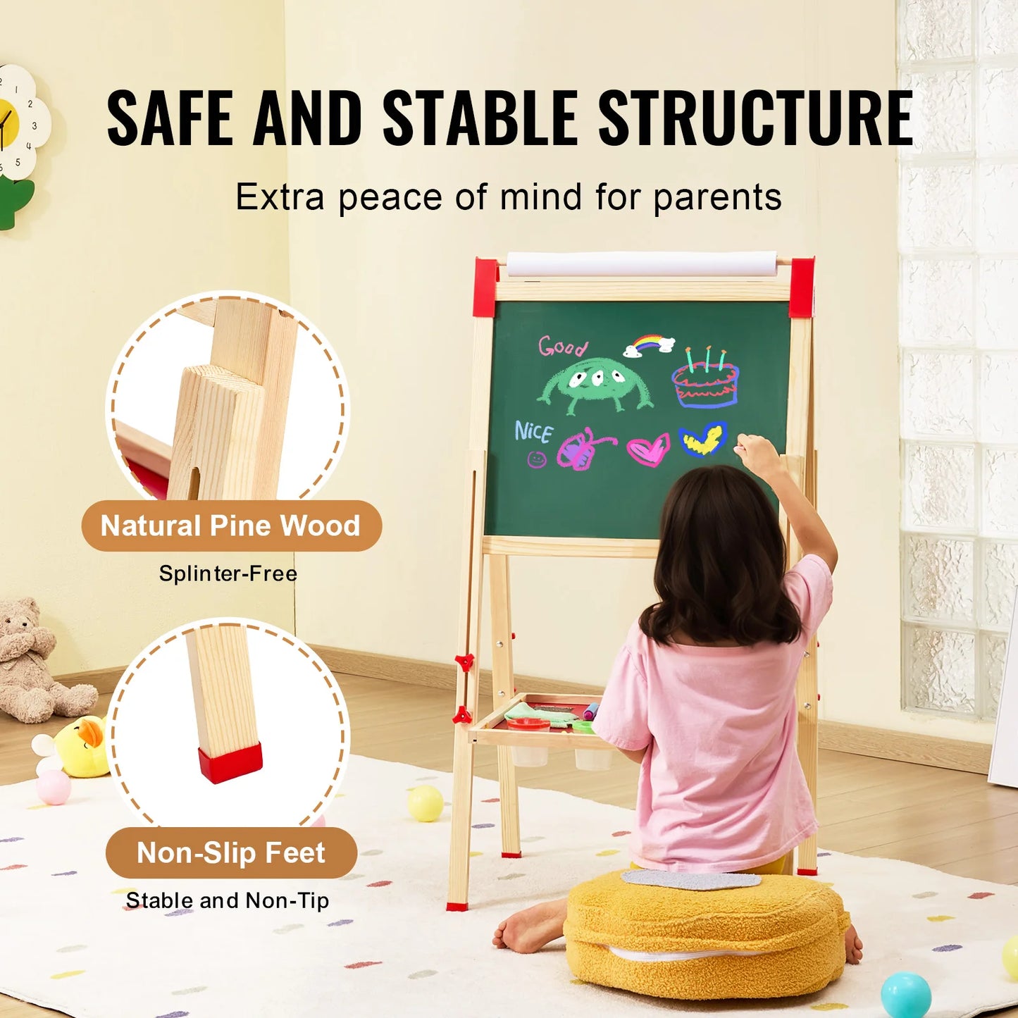 Double-Sided Wooden Art Easel for Kids