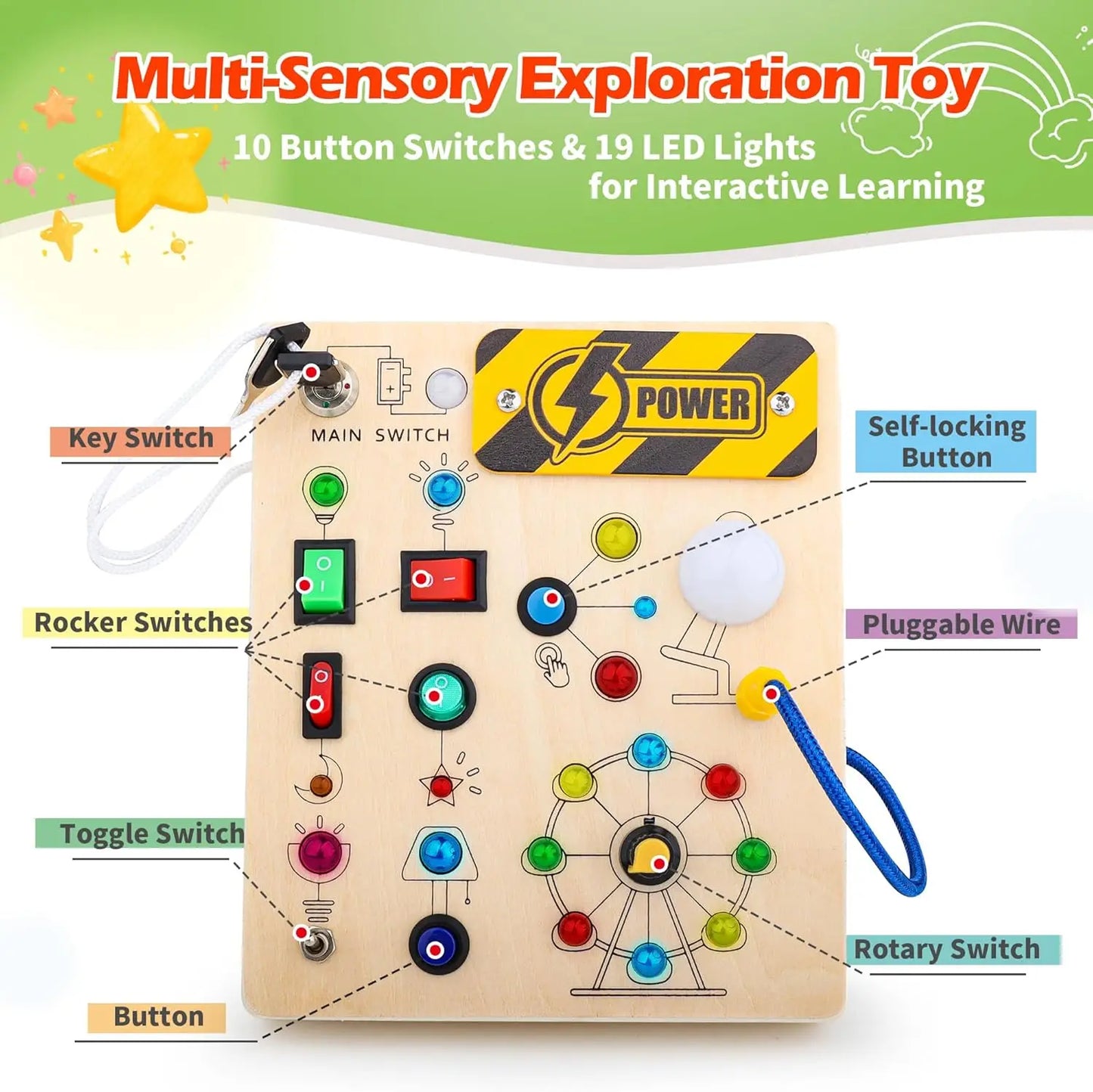 Montessori Wooden Busy Board with Switch Controls