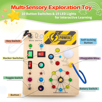 Montessori Wooden Busy Board with Switch Controls