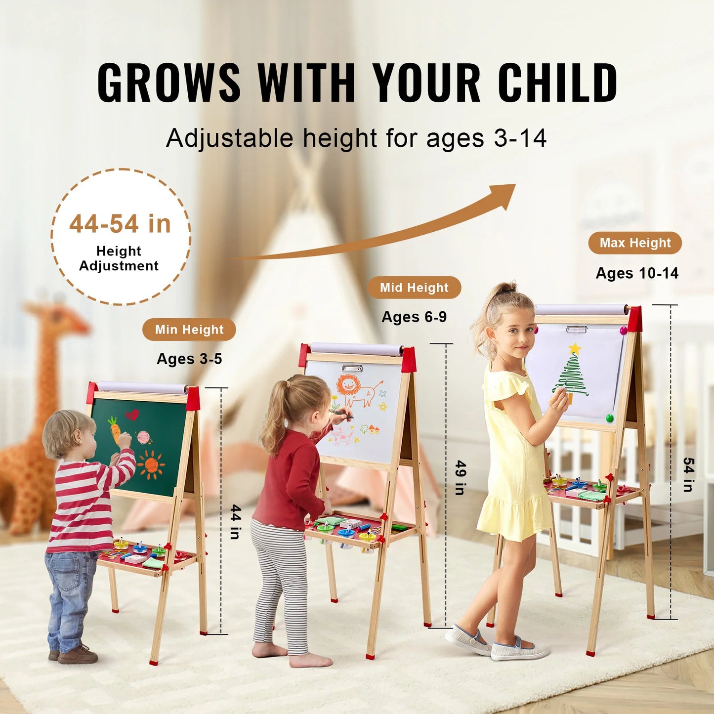 Double-Sided Wooden Art Easel for Kids