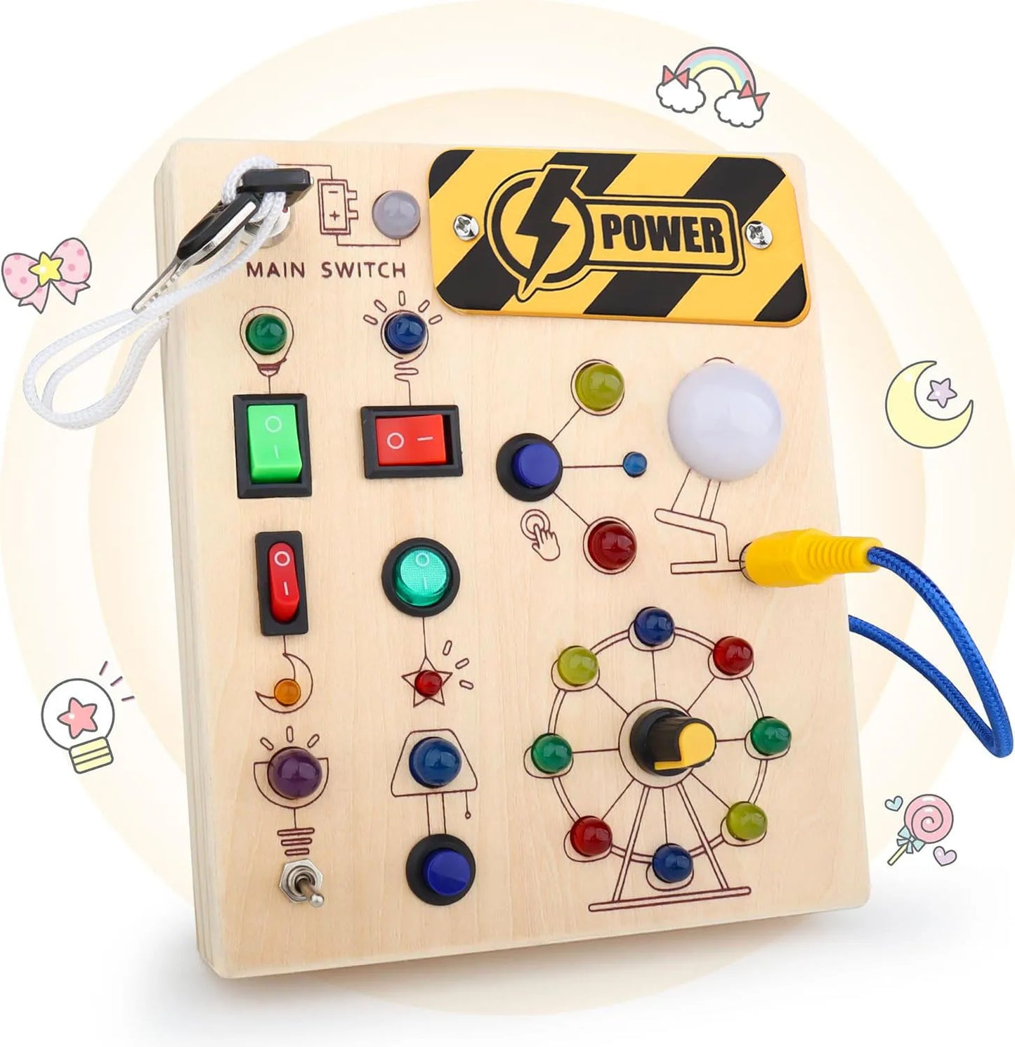 Montessori Wooden Busy Board with Switch Controls