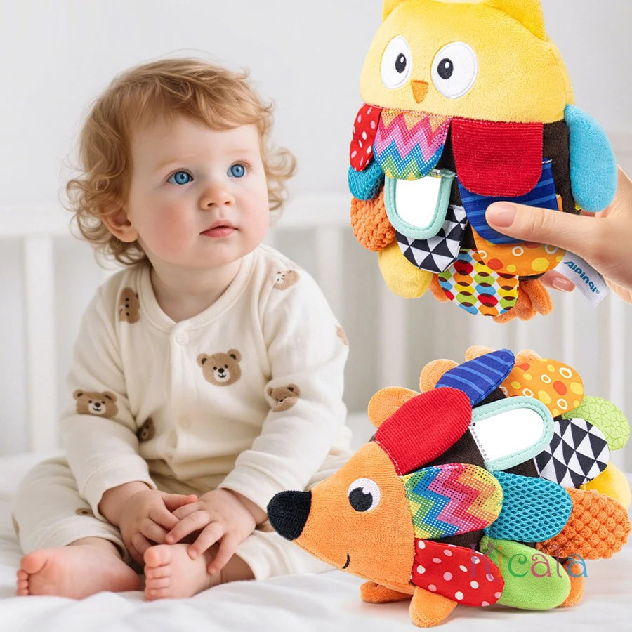 Hedgehog & Owl Sensory Plush Teething Toy for Newborns
