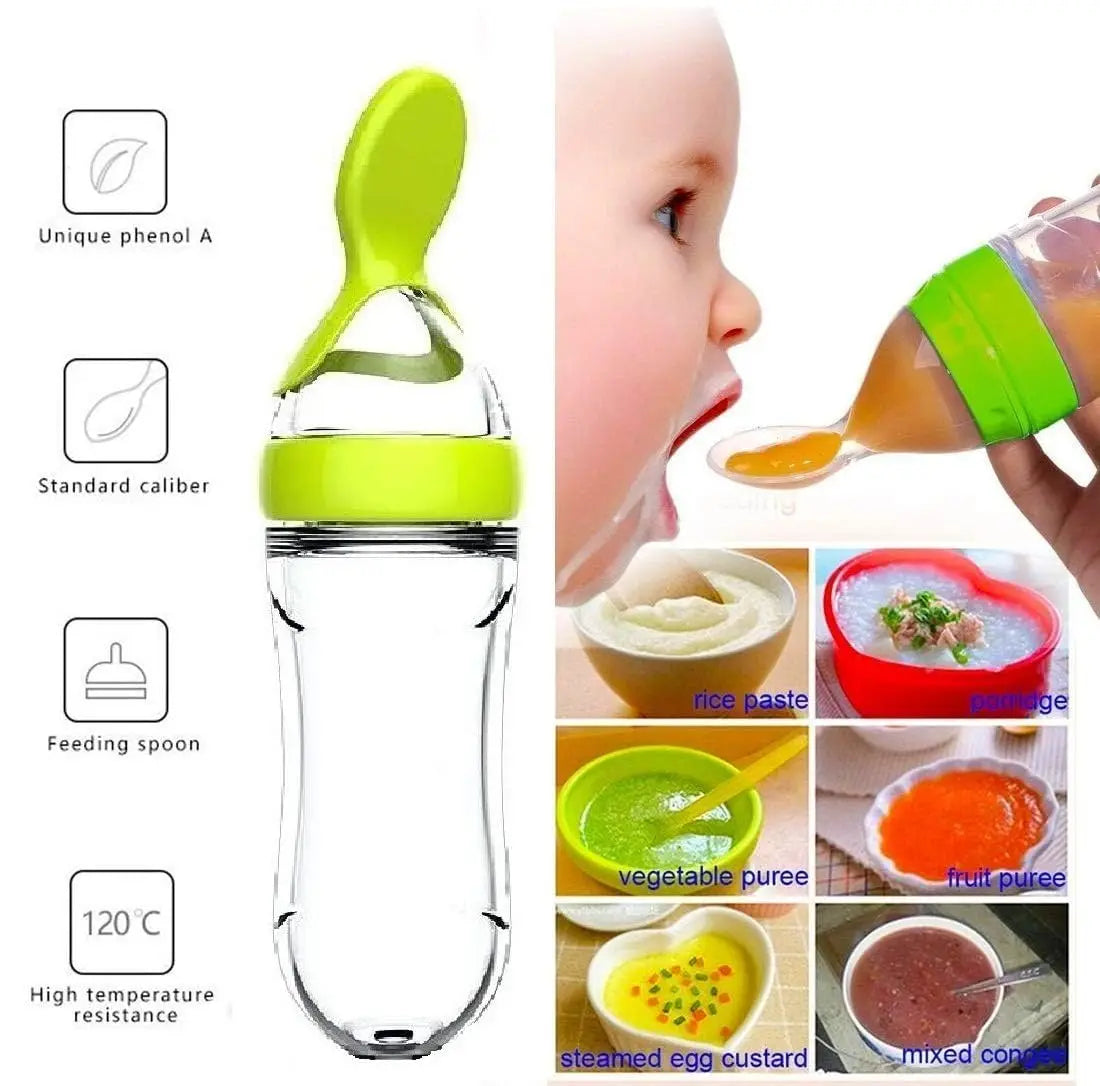 Silicone Squeeze Feeding Spoon & Baby Feeder Set