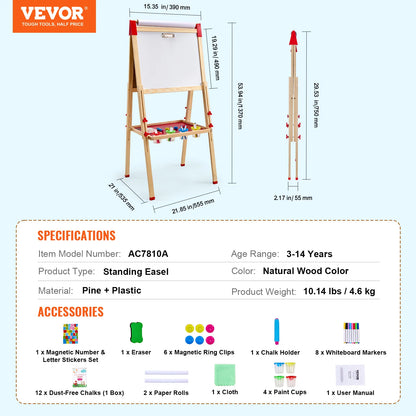 Double-Sided Wooden Art Easel for Kids