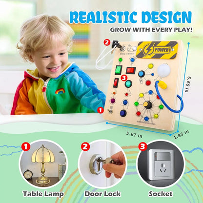 Montessori Wooden Busy Board with Switch Controls