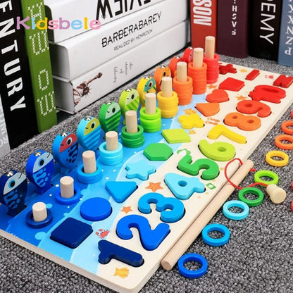 Montessori Wooden Math & Fishing Puzzle Toy