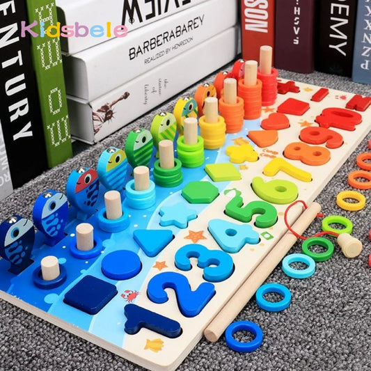 Montessori Wooden Math & Fishing Puzzle Toy